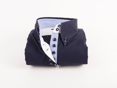 Cămaşă femei Croi tip Slim Fit cu Guler button-down cu 2 şi 7 nasturi Popeline stretch Bleumarin