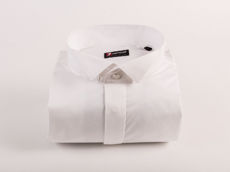 Cămaşă bărbaţi Croi tip Slim Fit cu Manșetă pentru butoni Guler pentru papion Popeline stretch Albă