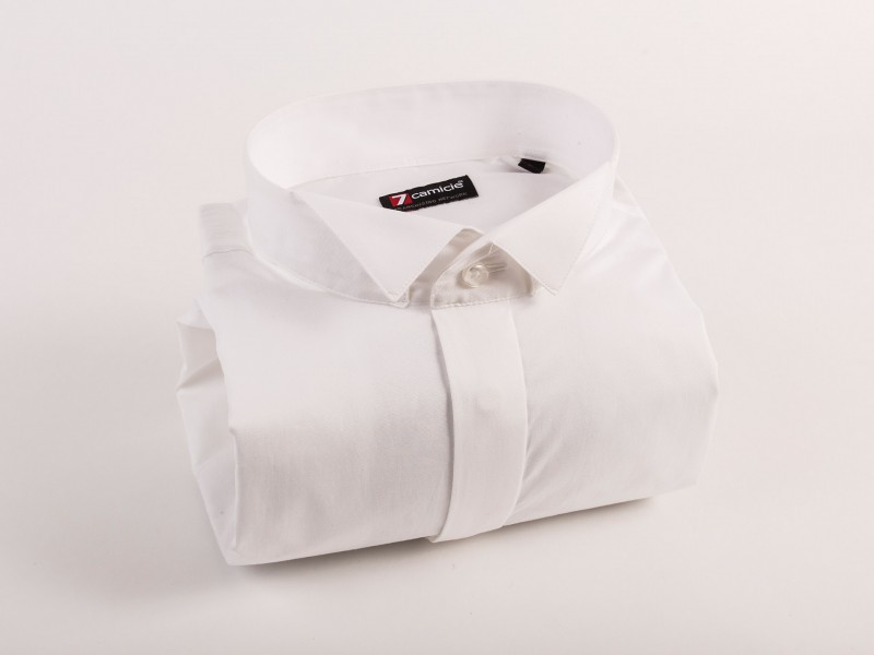 Cămaşă bărbaţi Croi tip Slim Fit cu Manșetă pentru butoni Guler pentru papion Popeline stretch Albă