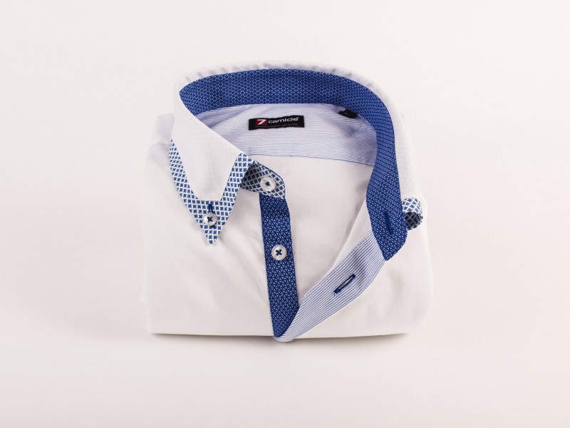 Cămaşă bărbaţi Croi tip Slim Fit cu Guler button-down cu un nasture Popeline stretch Alb