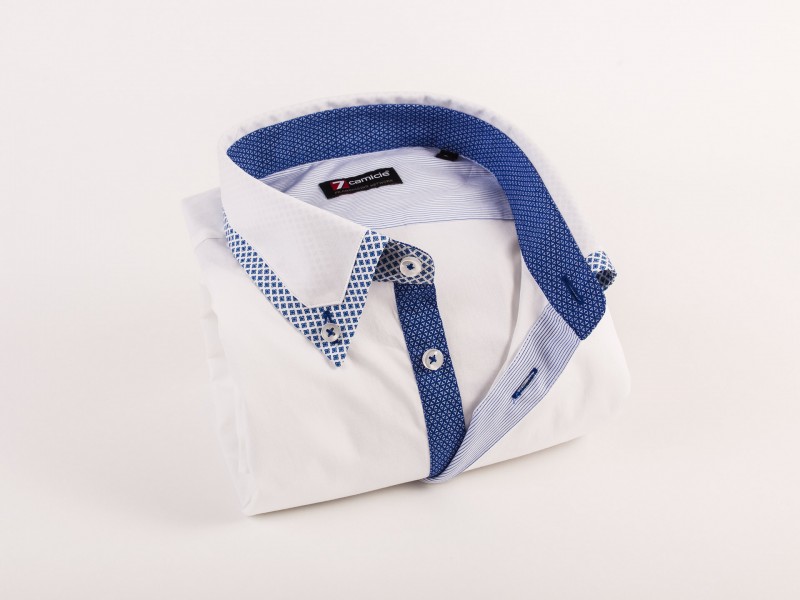 Cămaşă bărbaţi Croi tip Slim Fit cu Guler button-down cu un nasture Popeline stretch Alb