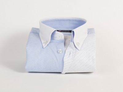 Cămaşă bărbaţi Croi tip Slim Fit cu Guler button-down cu un nasture, Bumbac Albă cu imprimeuri albastre