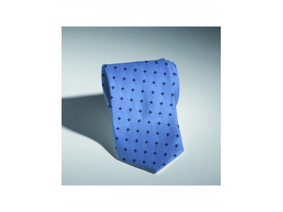 Cravată albastru deschis de mătase cu imprimeu geometric, model îngust 6 cm