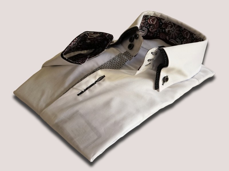 Cămaşă bărbaţi Croi tip Slim Fit cu Guler button-down dublu, mare, cu 3 nasturi Satin